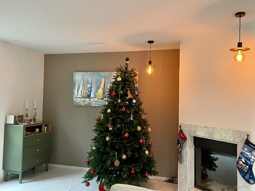 Wohnzimmer mit olivgrüner Wand